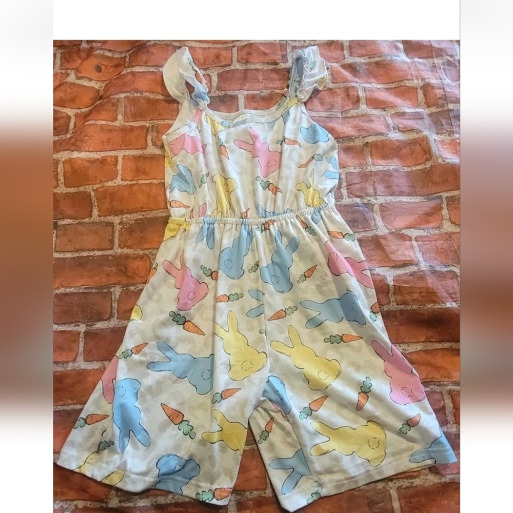 No Brand Girls Easter Bunny Romper Sz 7/8 7 8 Peeps Super Cute